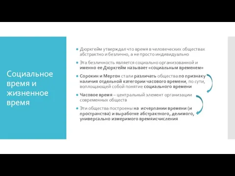 Социальное время и жизненное время Дюркгейм утверждал что время в