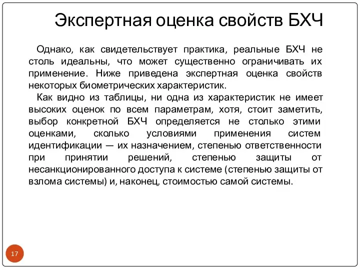 Экспертная оценка свойств БХЧ Однако, как свидетельствует практика, реальные БХЧ