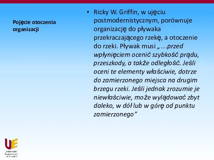 Pojęcie otoczenia organizacji Ricky W. Griffin, w ujęciu postmodernistycznym, porównuje