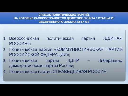 СПИСОК ПОЛИТИЧЕСКИХ ПАРТИЙ, НА КОТОРЫЕ РАСПРОСТРАНЯЕТСЯ ДЕЙСТВИЕ ПУНКТА 3 СТАТЬИ