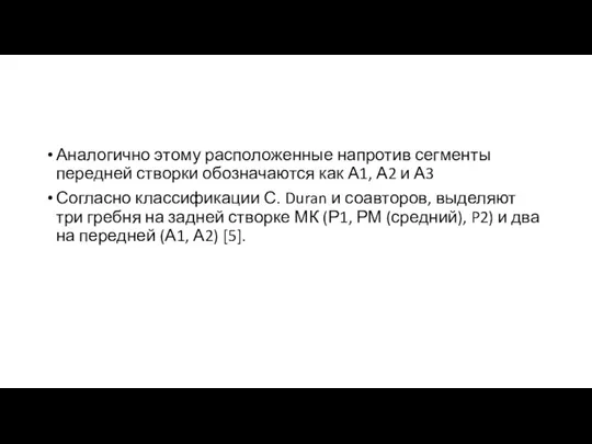 Аналогично этому расположенные напротив сегменты передней створки обозначаются как А1,