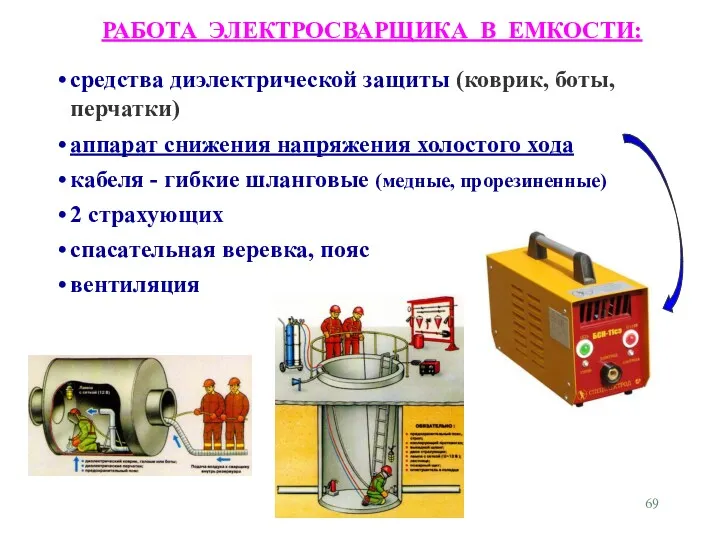 средства диэлектрической защиты (коврик, боты, перчатки) аппарат снижения напряжения холостого