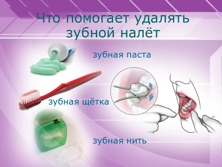 Что помогает удалять зубной налёт зубная паста зубная нить зубная щётка
