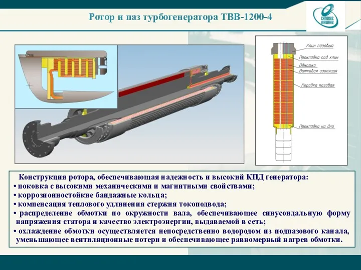 Ротор и паз турбогенератора ТВВ-1200-4 Конструкция ротора, обеспечивающая надежность и