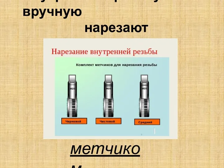 Внутреннюю резьбу вручную нарезают метчиком