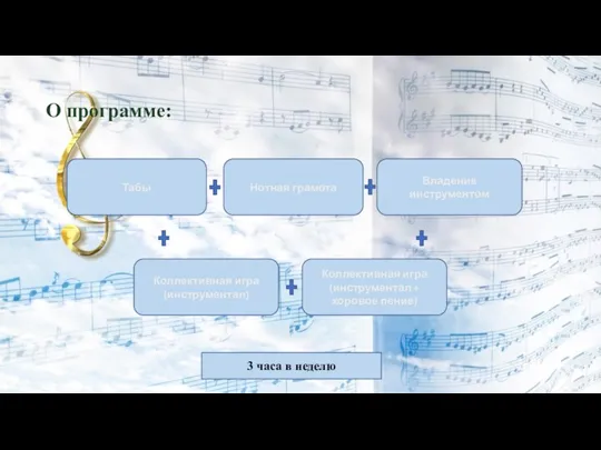 О программе: Табы Нотная грамота Владение инструментом Коллективная игра (инструментал)