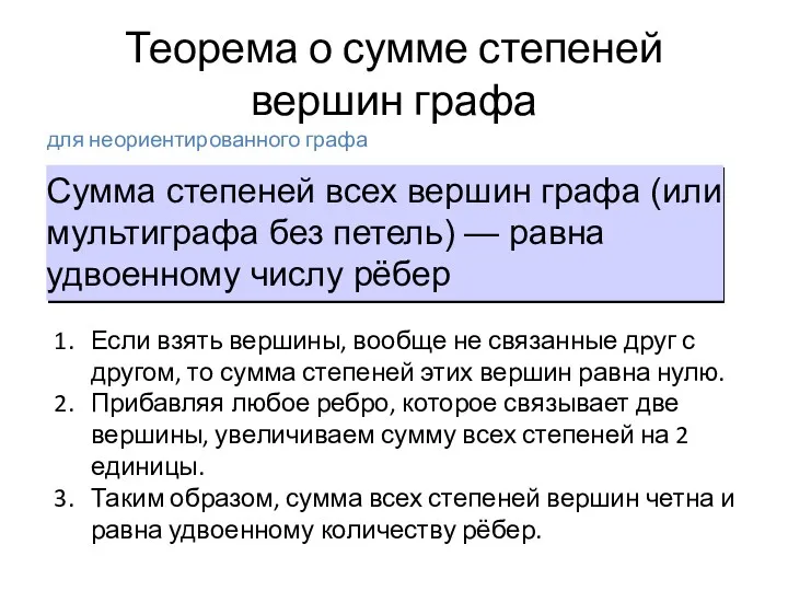 Теорема о сумме степеней вершин графа Сумма степеней всех вершин