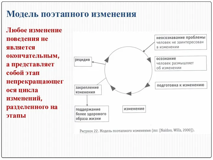 Модель поэтапного изменения Любое изменение поведения не является окончательным, а