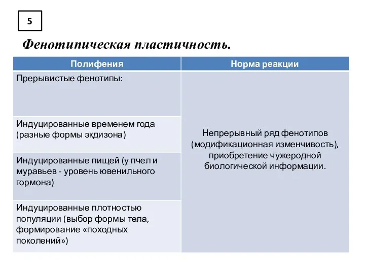 5 Фенотипическая пластичность.