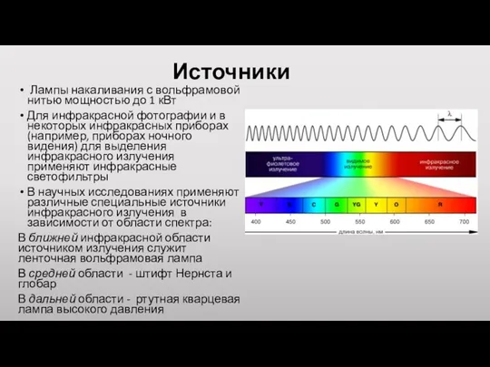 Источники Лампы накаливания с вольфрамовой нитью мощностью до 1 кВт