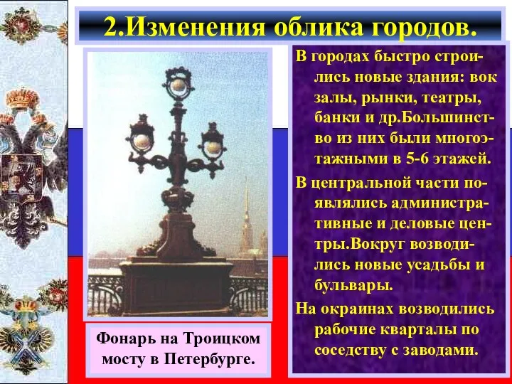 В городах быстро строи-лись новые здания: вок залы, рынки, театры,