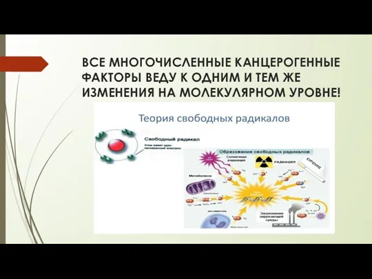 ВСЕ МНОГОЧИСЛЕННЫЕ КАНЦЕРОГЕННЫЕ ФАКТОРЫ ВЕДУ К ОДНИМ И ТЕМ ЖЕ ИЗМЕНЕНИЯ НА МОЛЕКУЛЯРНОМ УРОВНЕ!