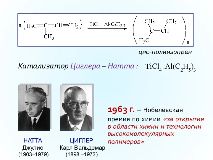 Катализатор Циглера – Натта : цис-полиизопрен 1963 г. – Нобелевская