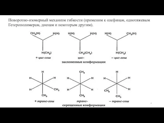 Поворотно-изомерный механизм гибкости (применим к олефинам, однотяжевым Гетерополимерам, диенам и некоторым другим).