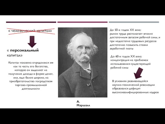 А. Маршалл « человеческий капитал» « персональный капитал» Капитал человека