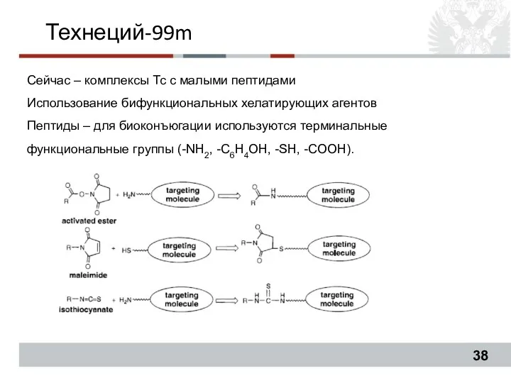 Технеций-99m Сейчас – комплексы Тс с малыми пептидами Использование бифункциональных хелатирующих агентов Пептиды