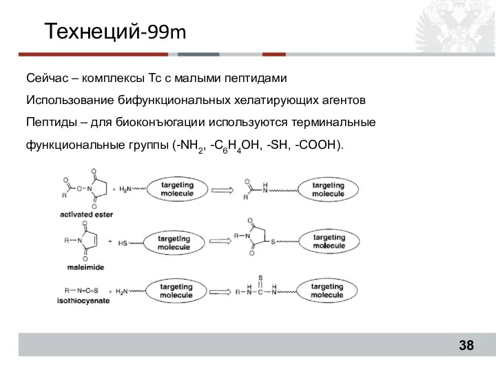 Технеций-99m Сейчас – комплексы Тс с малыми пептидами Использование бифункциональных