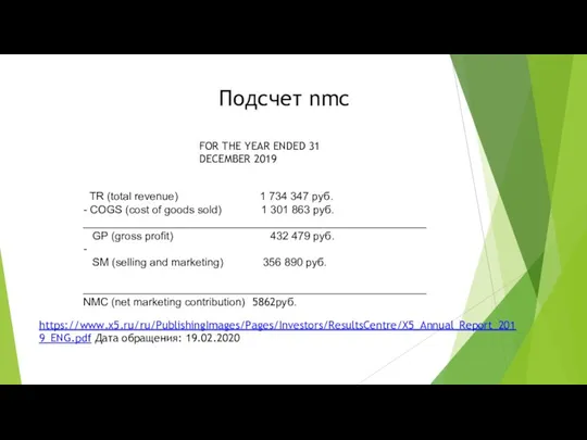 Подсчет nmc TR (total revenue) 1 734 347 руб. -