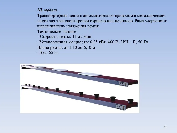 NL модель Транспортерная лента с автоматическим приводом в металлическом листе