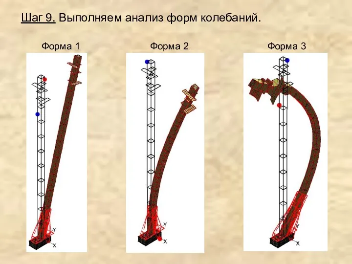 Шаг 9. Выполняем анализ форм колебаний. Форма 1 Форма 2 Форма 3