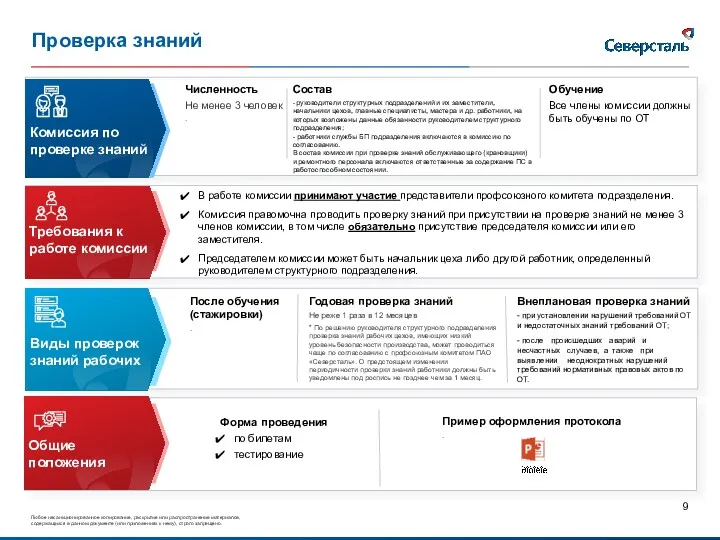 Проверка знаний Комиссия по проверке знаний Численность Не менее 3