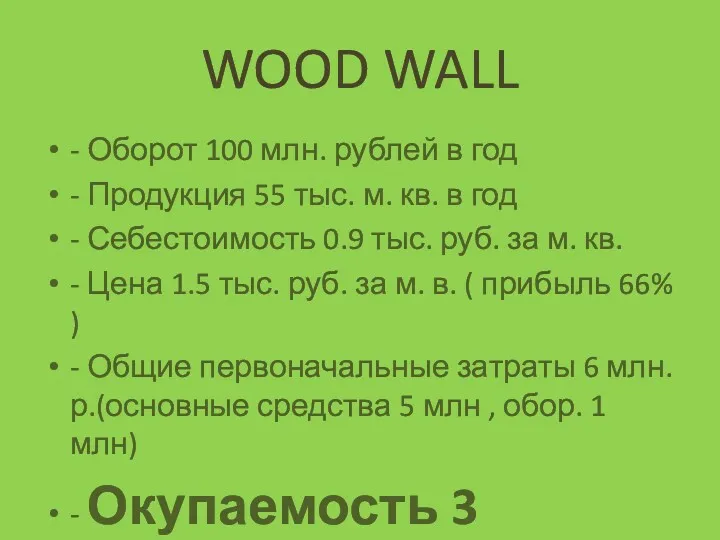 WOOD WALL - Оборот 100 млн. рублей в год -
