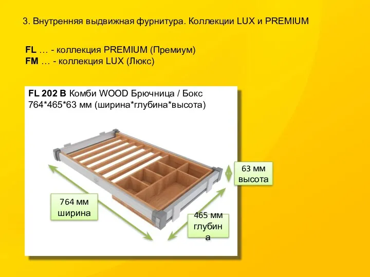 3. Внутренняя выдвижная фурнитура. Коллекции LUX и PREMIUM FL … - коллекция PREMIUM