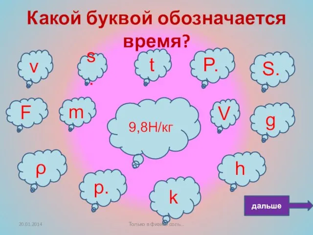 Какой буквой обозначается время? F V g s. t P.