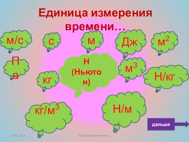 Единица измерения времени… Па м3 Н/кг c м Дж м/c