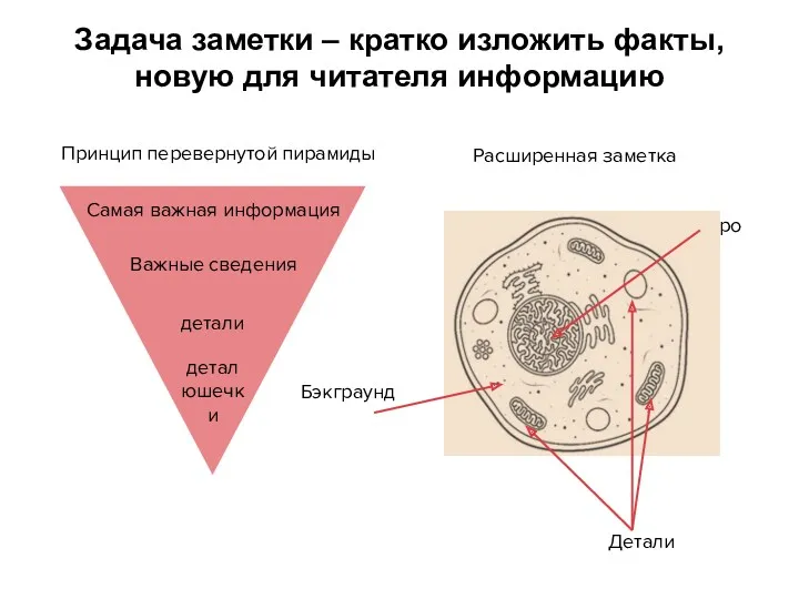 Задача заметки – кратко изложить факты, новую для читателя информацию