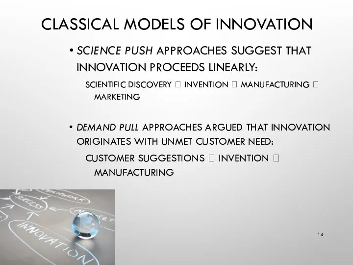 CLASSICAL MODELS OF INNOVATION SCIENCE PUSH APPROACHES SUGGEST THAT INNOVATION