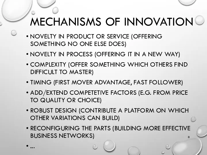 MECHANISMS OF INNOVATION NOVELTY IN PRODUCT OR SERVICE (OFFERING SOMETHING