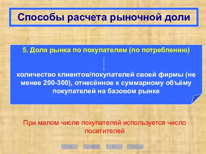 Способы расчета рыночной доли 5. Доля рынка по покупателям (по