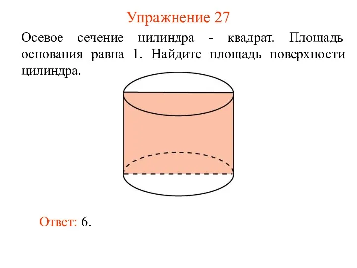 Упражнение 27 Осевое сечение цилиндра - квадрат. Площадь основания равна