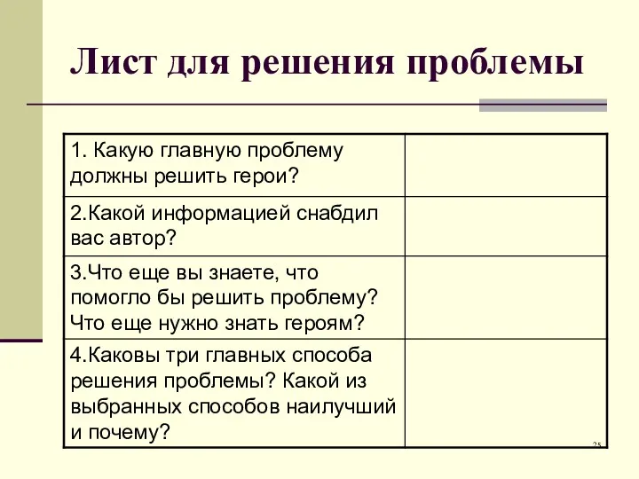 Лист для решения проблемы