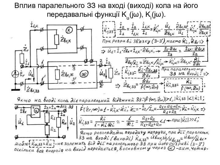 Вплив паралельного ЗЗ на вході (виході) кола на його передавальні функції Ku(jω), Ki(jω).