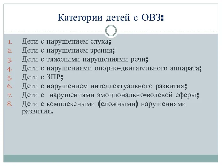 Категории детей с ОВЗ: Дети с нарушением слуха; Дети с