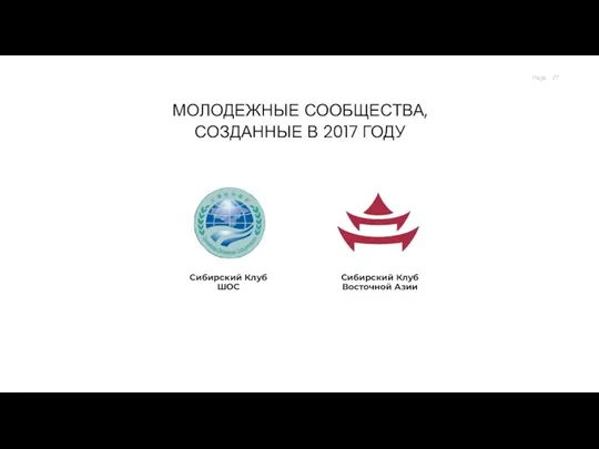 МОЛОДЕЖНЫЕ СООБЩЕСТВА, СОЗДАННЫЕ В 2017 ГОДУ Сибирский Клуб ШОС Сибирский Клуб Восточной Азии