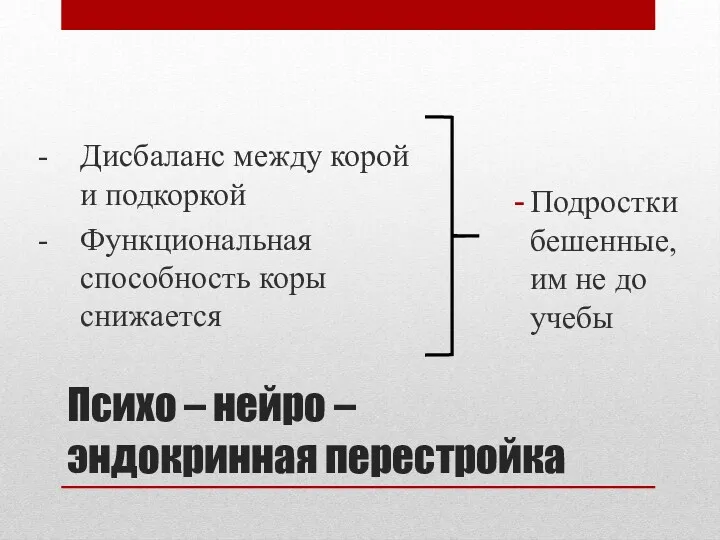 Психо – нейро – эндокринная перестройка - Дисбаланс между корой