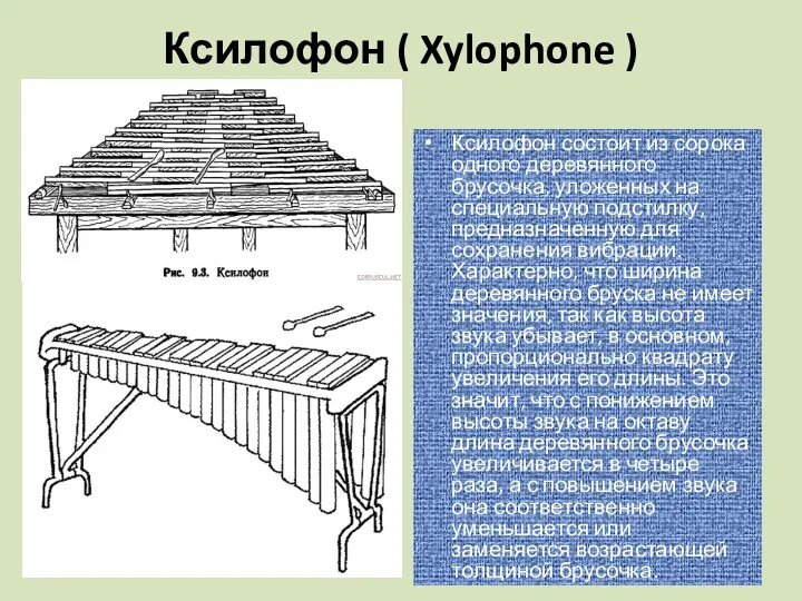 Ксилофон ( Xylophone ) Ксилофон состоит из сорока одного деревянного