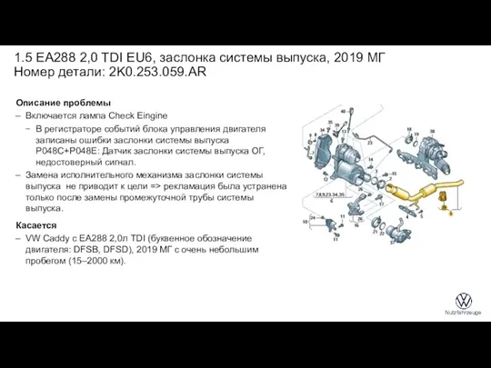 1.5 EA288 2,0 TDI EU6, заслонка системы выпуска, 2019 МГ Номер детали: 2K0.253.059.AR