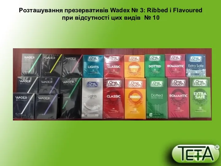 Розташування презервативів Wadex № 3: Ribbed і Flavoured при відсутності цих видів № 10