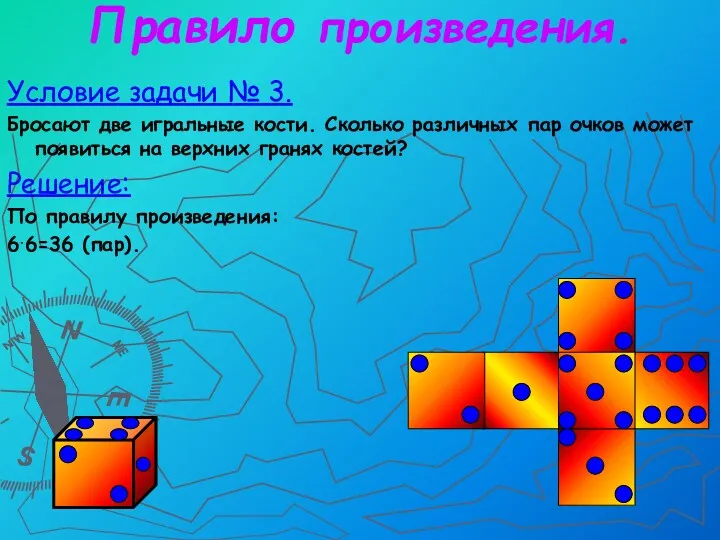 Правило произведения. Условие задачи № 3. Бросают две игральные кости.