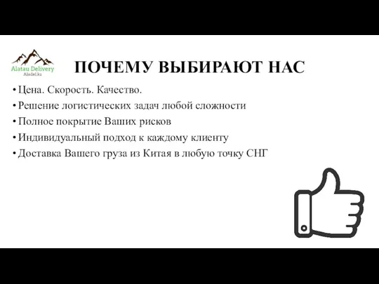 ПОЧЕМУ ВЫБИРАЮТ НАС Цена. Скорость. Качество. Решение логистических задач любой