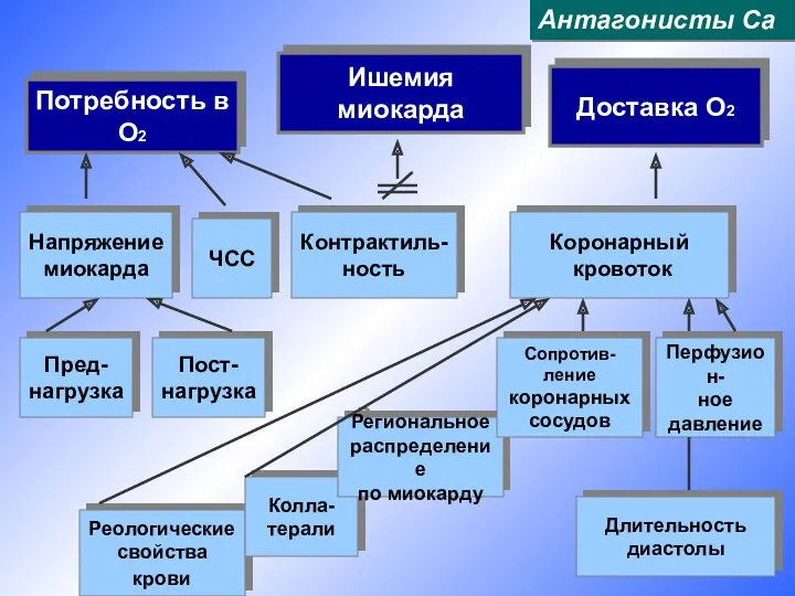 Ишемия миокарда Потребность в О2 Доставка О2 Напряжение миокарда ЧСС