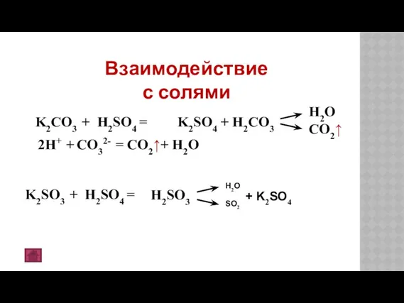 K2SO4 + H2CO3 CO2↑ H2O Взаимодействие с солями H2SO3 2H+
