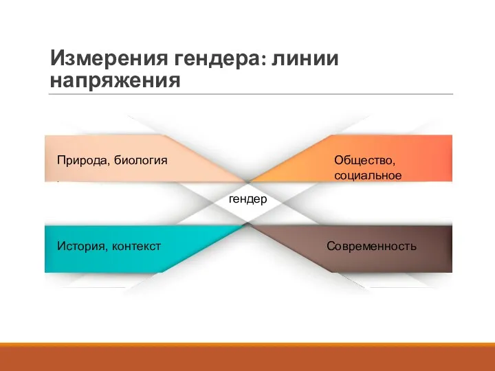 Измерения гендера: линии напряжения гендер Природа, биология Общество, социальное История, контекст Современность