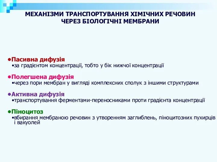 Пасивна дифузія за градієнтом концентрації, тобто у бік нижчої концентрації