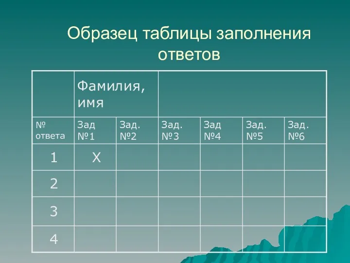 Образец таблицы заполнения ответов