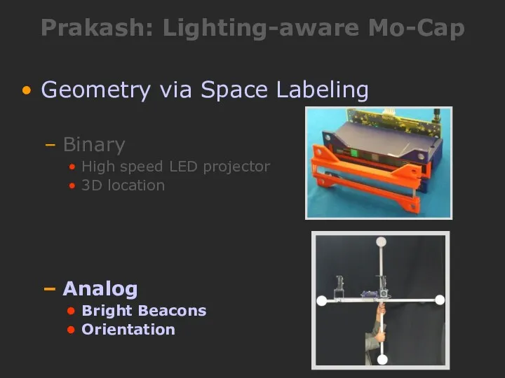 Prakash: Lighting-aware Mo-Cap Geometry via Space Labeling Binary High speed